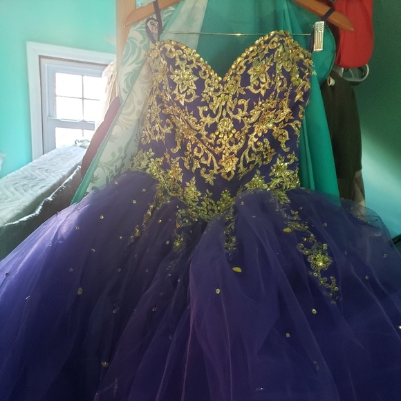 Sweet sixteen dress, purple and gold